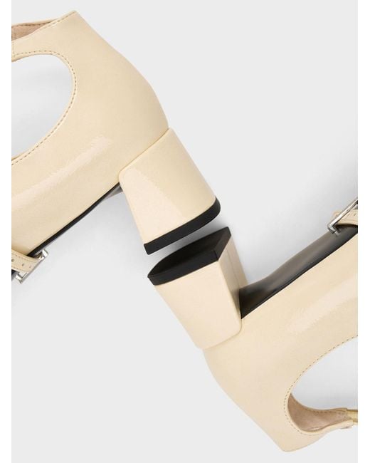 Charles & Keith Natural Crinkle-effect Strappy Buckled Pumps