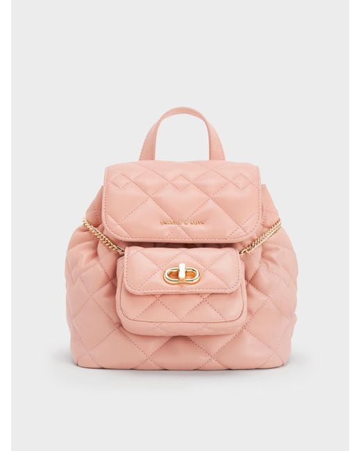 Charles & Keith Pink Aubrielle Quilted Backpack