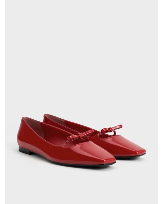 Charles & Keith Red Bow Square-Toe Ballet Flats