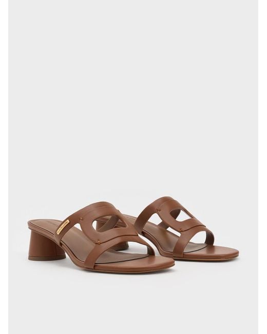 Charles & Keith Brown Cut-out Cylinder-heel Mules