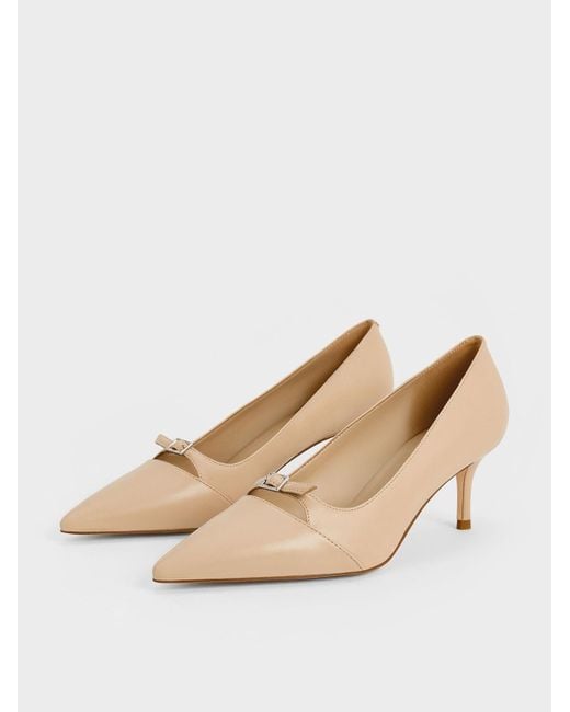 Charles & Keith Natural Buckle-strap Pointed-toe Pumps