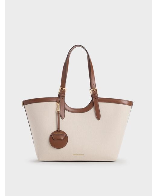 Charles & Keith Natural Enola Canvas Tote Bag