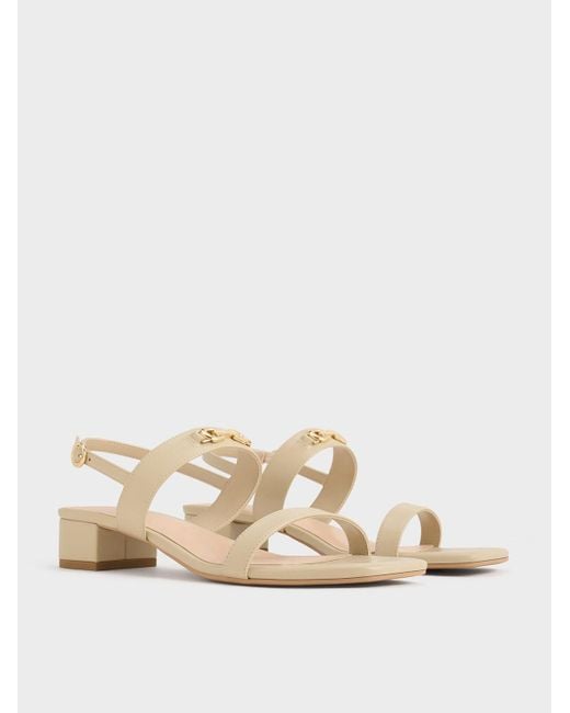 Charles & Keith Natural Metallic-accent Slingback Sandals
