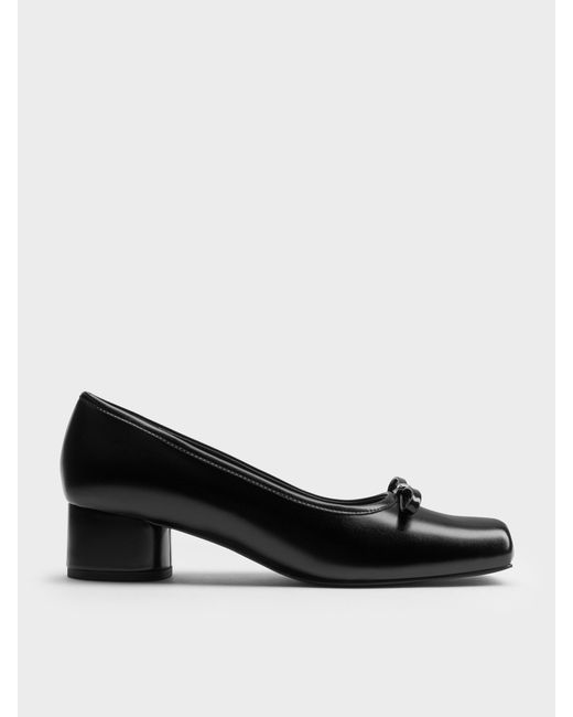Charles & Keith Black Bow Square-Toe Pumps