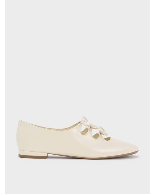 Charles & Keith Natural Dorri Patent Triple-bow Ballet Flats