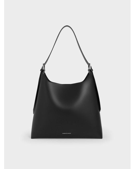 Charles & Keith Black Hertha Trapeze Slouchy Hobo Bag