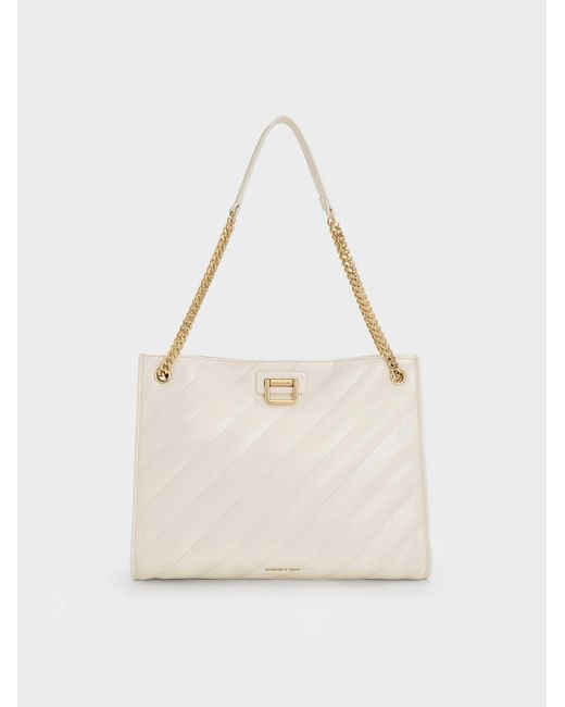 Charles & Keith Natural Neva Panelled Chain-Strap Tote Bag