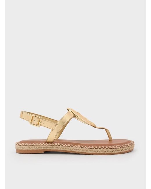 Charles & Keith Natural Metallic Oval Espadrille Sandals