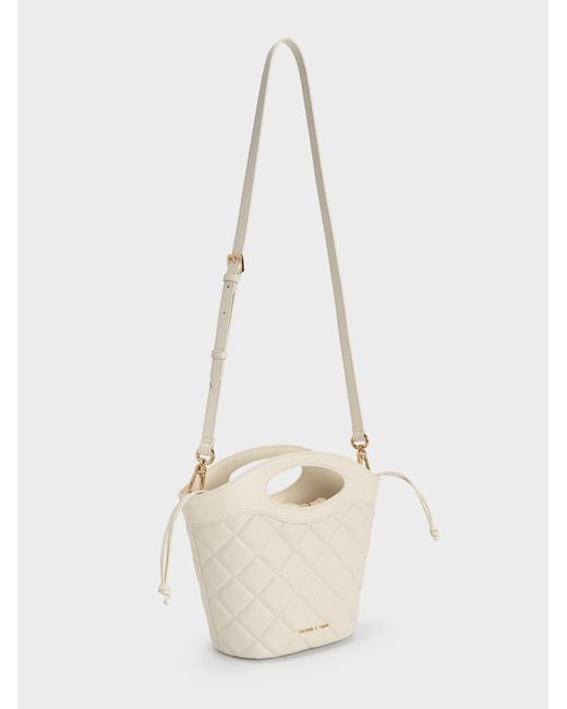 Charles & Keith Natural Quilted Chain-link Curved-handle Bucket Bag