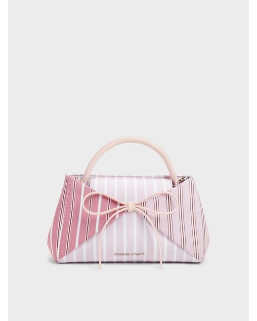 Charles & Keith Pink Hazel Striped Bow Panelled Top Handle Bag