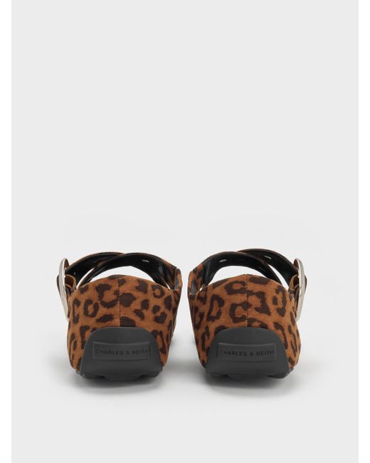 Charles & Keith Brown Faux Suede Leopard-Print Crossover-Strap Mary Janes