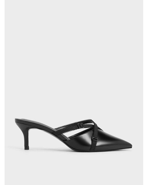 Charles & Keith Black Grosgrain-strap Pointed-toe Mules