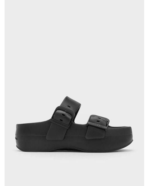 Charles & Keith Black Bunsy Double-strap Sports Sandals