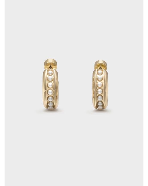 Charles & Keith White Pearl Open-Hoop Earrings