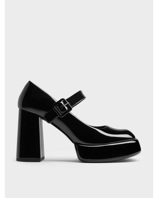 Charles & Keith Black Patent Platform Mary Jane Pumps