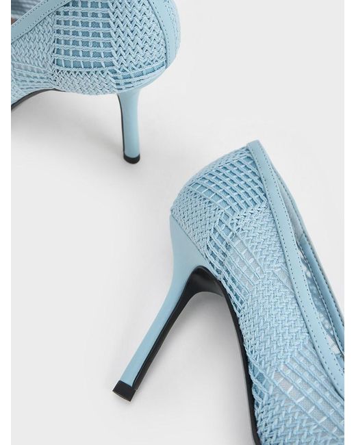 Charles & Keith Blue Mesh Woven Pointed-toe Pumps
