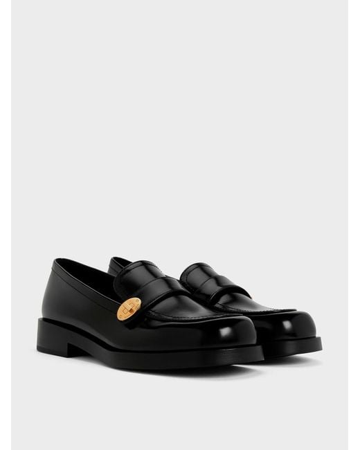 Charles & Keith Black Metallic-buckle Strap Loafers