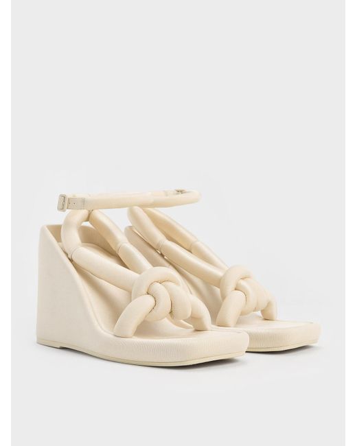 Charles & Keith Natural Toni Knotted Puffy-strap Wedges