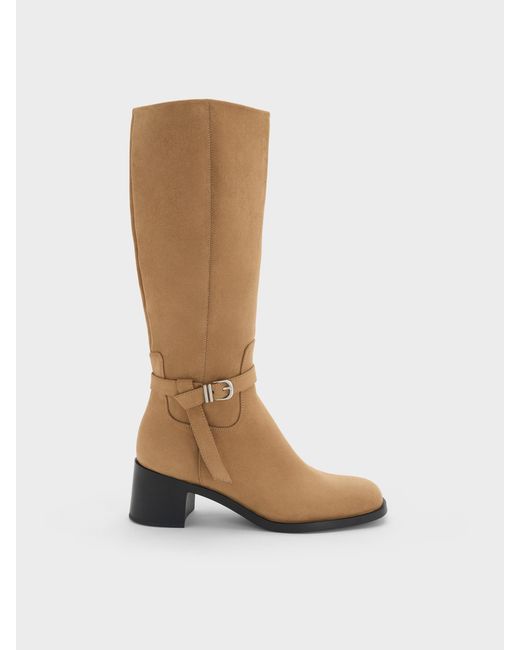 Charles & Keith White Eliza Faux Suede Knee-High Boots