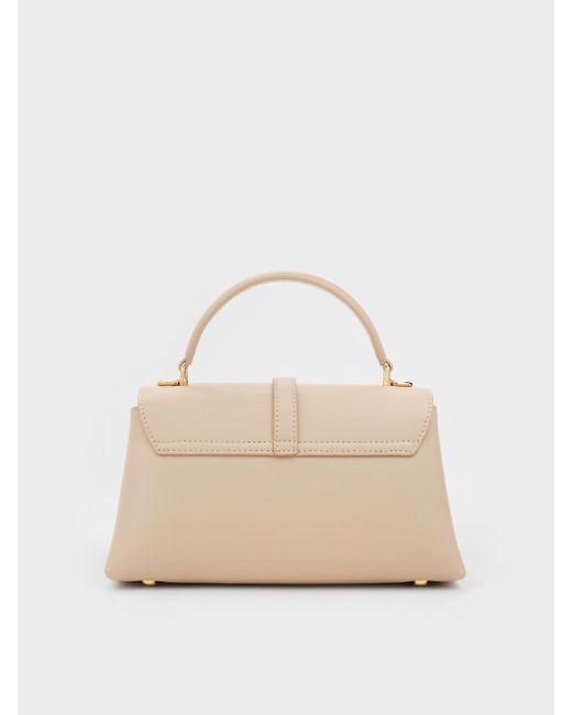 Charles & Keith Natural Adalyn Metallic-Buckle Chain-Strap Top Handle Bag