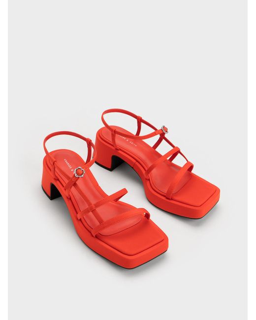 Charles & Keith Red Selene Flower-buckle Strappy Sandals