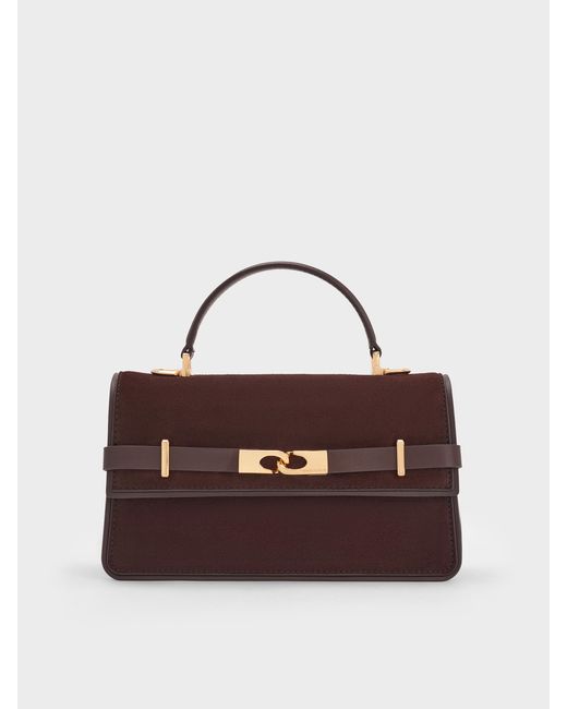 Charles & Keith Purple Arlet Belted Top Handle Bag