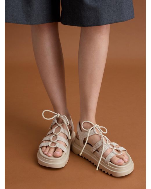 Charles & Keith Natural Gladiator Lace-Up Flatform Sandals