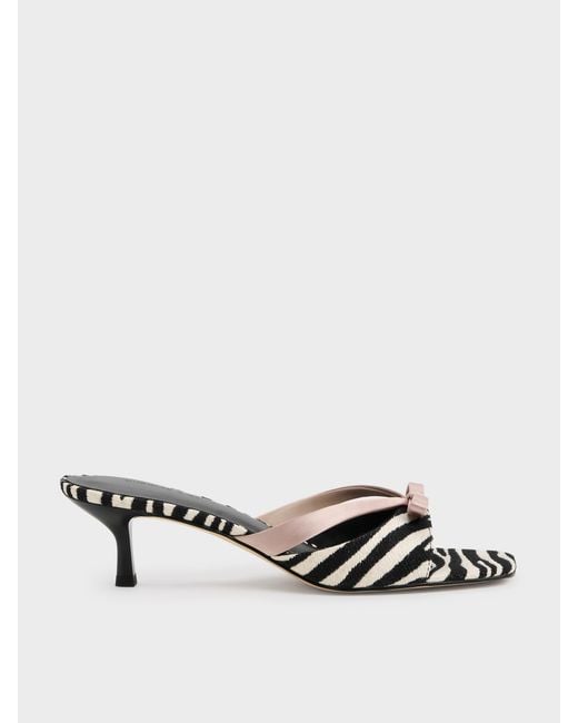 Charles & Keith White Kaleen Zebra-Print Kitten-Heel Mules