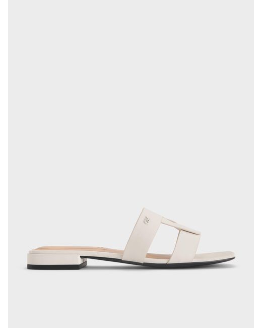 Charles & Keith White Petina Leather Slide Sandals