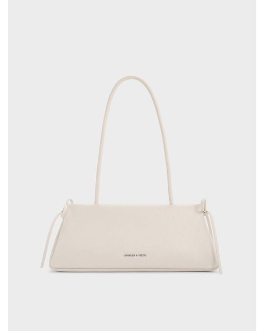Charles & Keith White Hazel Bow Elongated Trapeze Shoulder Bag