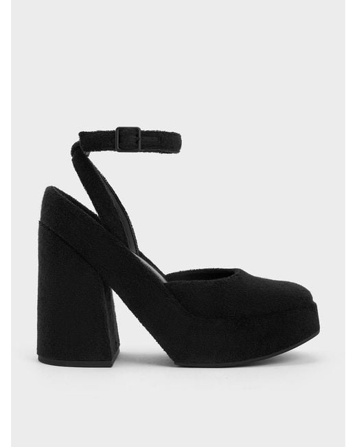 Charles & Keith Black Loey Ankle-strap Platform Pumps