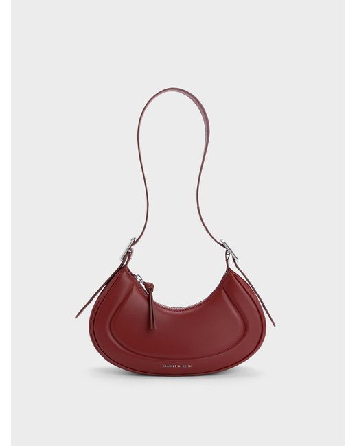 Charles & Keith Red Petra Curved Shoulder Bag
