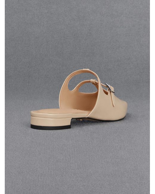 Charles & Keith Gray Leather T-bar Double-strap Mules