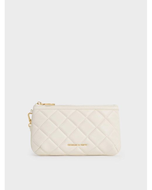 Charles & Keith Natural Cressida Quilted Wristlet