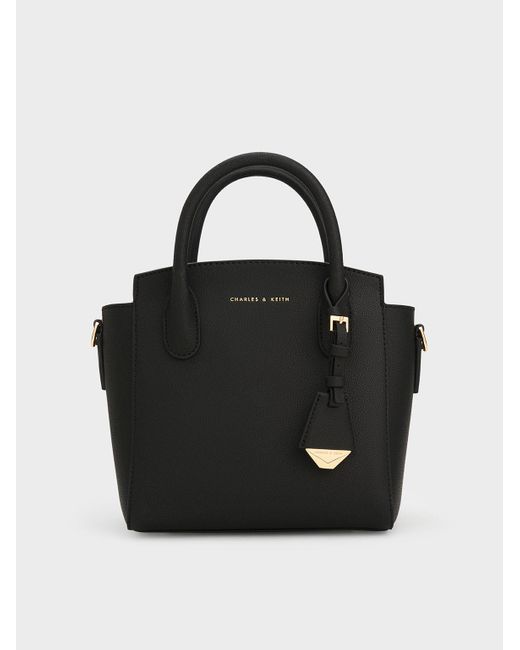 Charles & Keith Black Harper Structured Top Handle Bag