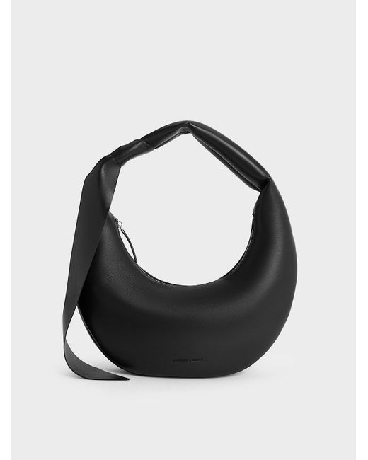Charles & Keith Black Mini Toni Knotted Crescent Hobo Bag