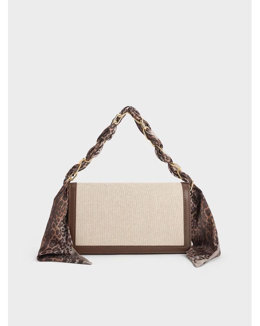 Charles & Keith Natural Alcott Scarf Handle Canvas Clutch