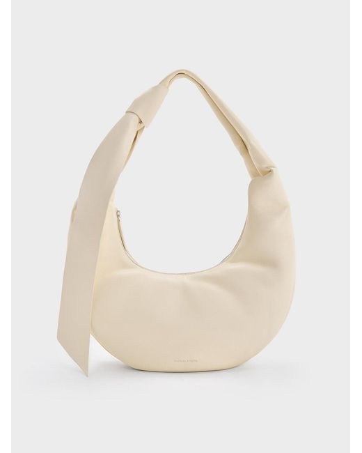 Charles & Keith Natural Toni Knotted Crescent Hobo Bag