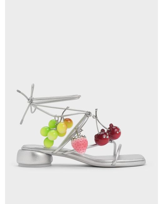 Charles & Keith Metallic Strappy Tie-around Sandals & Fruit Charms Set