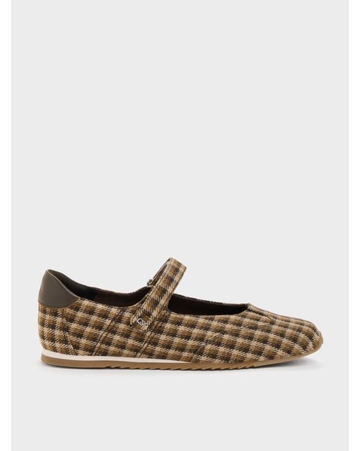 Charles & Keith Brown Jace Leather Checkered Mary Jane Sneakers