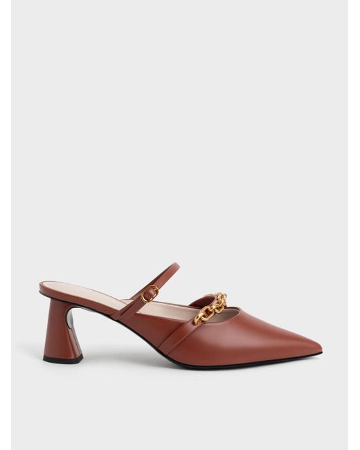 Charles & Keith Chainlink Trapeze Heel Mules in Brown Lyst UK