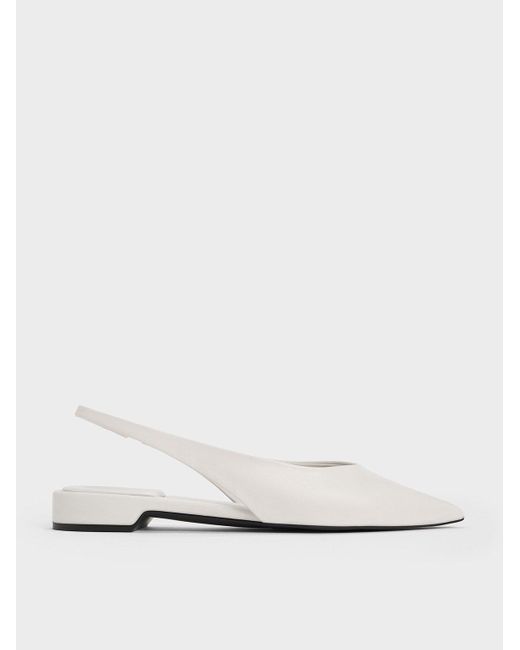 Charles & Keith White Pointed-Toe High-Vamp Slingback Flats