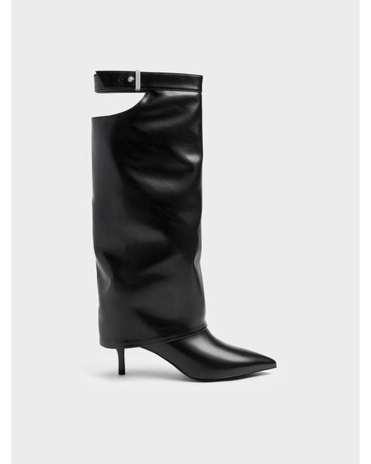 Charles & Keith Black Cut-Out Stiletto Knee-High Boots