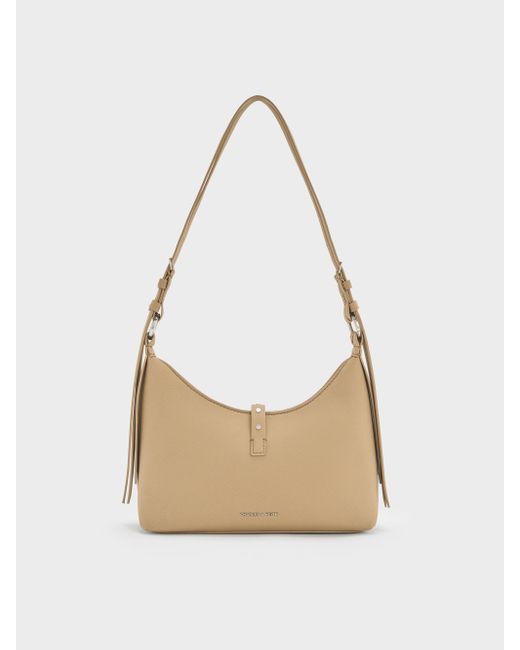 Charles & Keith White Lark Twill Grommet Belted Shoulder Bag