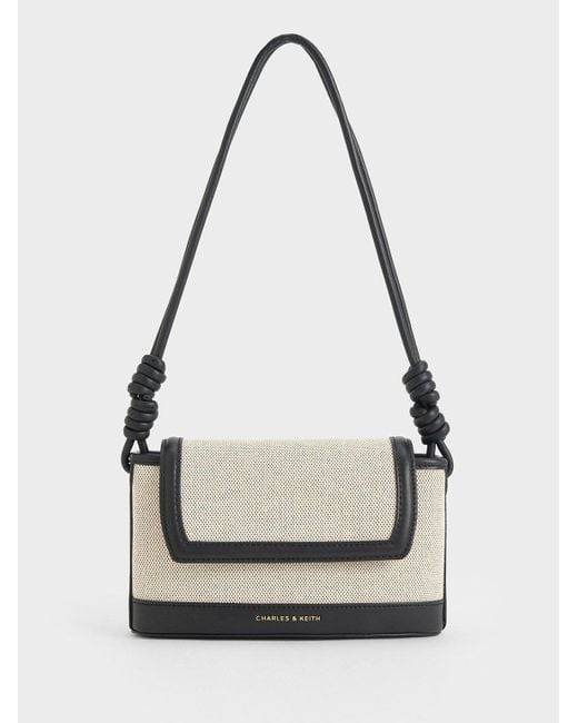 Charles & Keith White Sabine Canvas Knotted-strap Bag