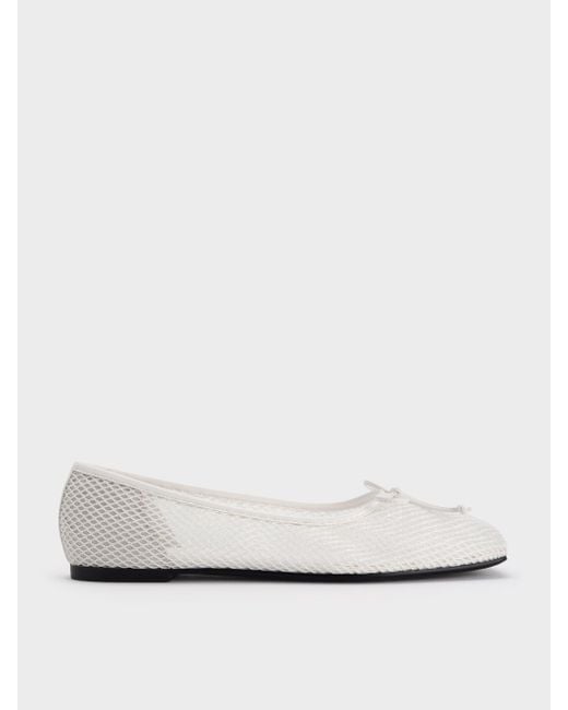 Charles & Keith White Mesh Square-Toe Bow Ballet Flats