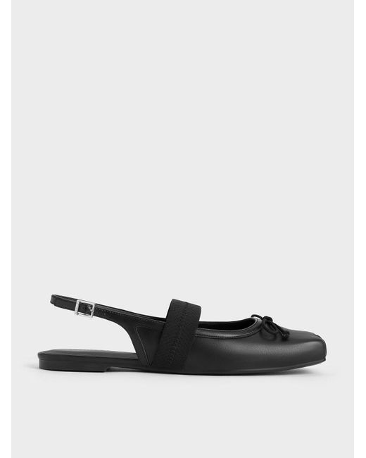 Charles & Keith White Lyric Satin Bow Slingback Flats