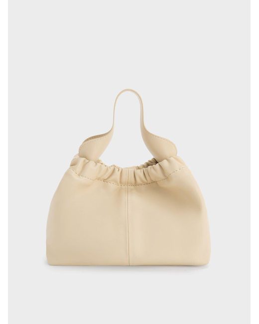 Charles & Keith Natural Ally Ruched Slouchy Chain-handle Bag