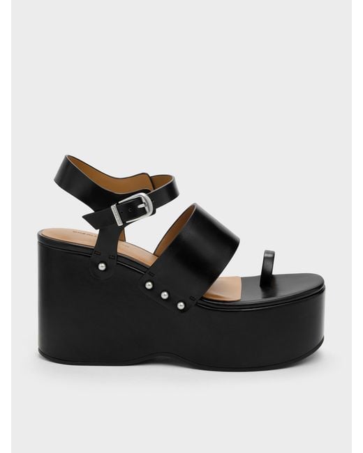 Charles & Keith Black Tarian Toe-ring Platform Wedges
