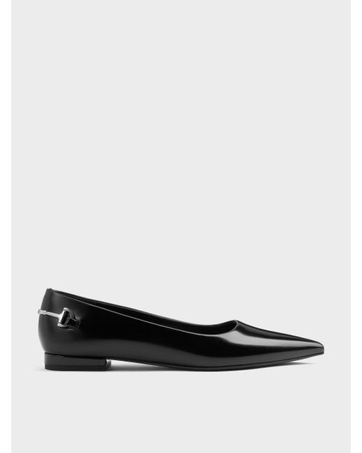 Charles & Keith Black Erinna Metallic-Accent Pointed-Toe Flats